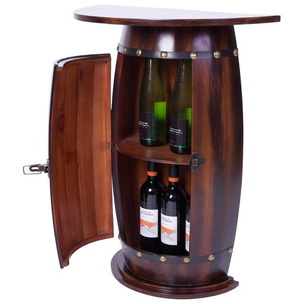 Wooden Wine Barrel Console, Bar End Table Lockable Cabinet, Vintiquewise, Mfr#: QI003403L